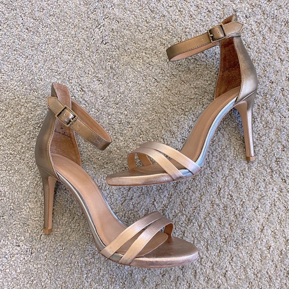 Pewter/rose gold Jena heels from Joie